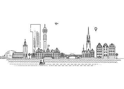 Dibujo para colorear arquitectura del Skyline de la ciudad de Estocolmo en Suecia