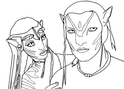 Dibujos de Avatar. Dibujo de Neytiri y Jake Sully, los personajes protagonistas de Avatar el sentido del agua.