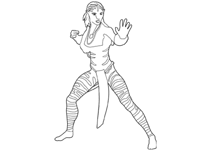 Dibujos de Avatar. Dibujo de Neytiri en posición de defensa para colorear.