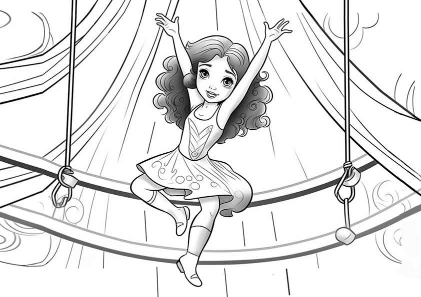 Dibujo de una chica trapecista de circo para colorear