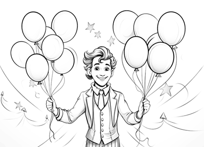 Imagen de un presentador de circo con globos para regalar a los niños