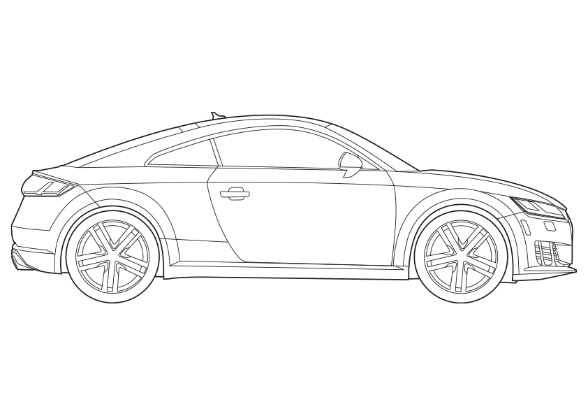 Dibujo para colorear un coche deportivo Audi TT Sport Coupe auto, carro. Audi TT car coloring page.
