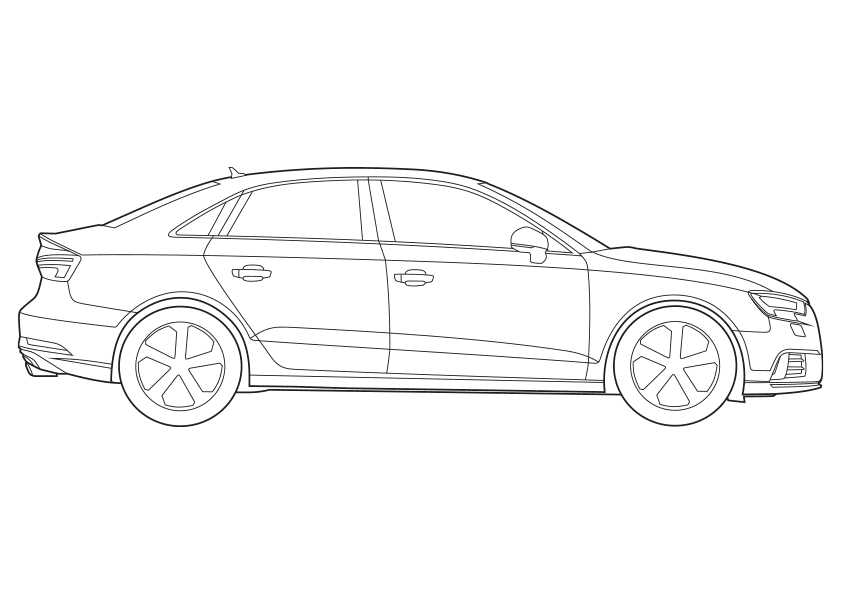 Dibujo para colorear un coche Audi A3 Sedan auto, carro. Audi A3 car coloring page.