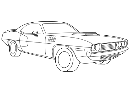 Dibujo para colorear un coche deportivo americano de los años 70.