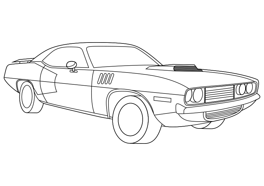 Dibujo para colorear un coche deportivo americano de los años 70 auto, carro. American Sport car 70's coloring page.