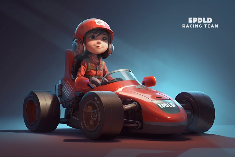 Dibujo la piloto Jessica en su coche de carreras, EPDLD Racing Team.