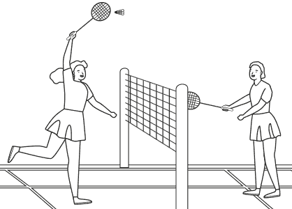 Dibujos de bádminton. Dibujo de dos chicas jugando un partido de bádminton