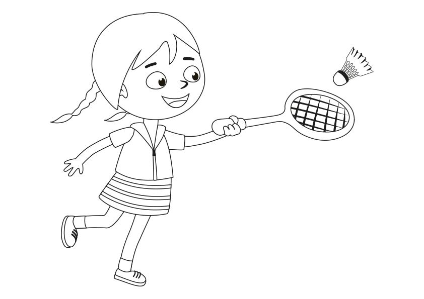 Dibujo colorear niña jugando deporte bádminton