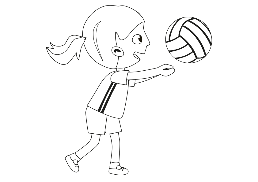 Dibujo colorear deportes, niña jugando al voleybol