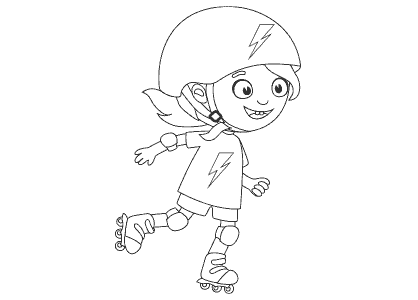 Dibujo para colorear una niña jugando a los patines