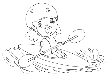 Dibujo para colorear una niña montando en canoa o en piragua