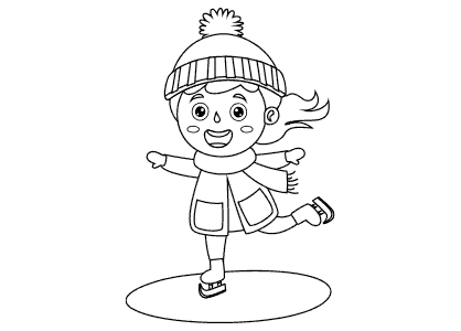 Dibujo para colorear de una niña patinando en el hielo