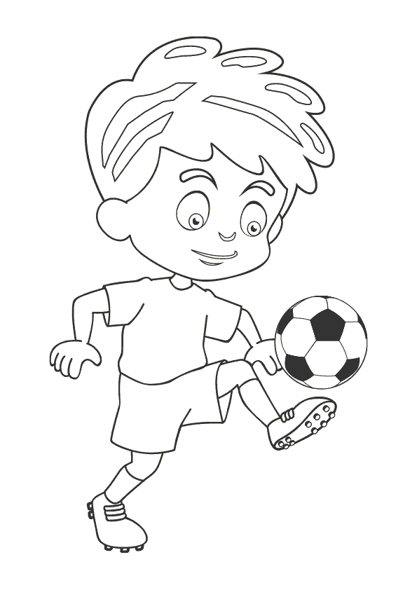 Dibujo colorear niño jugando con balón de fútbol. Boy playing with a soccer  ball coloring page