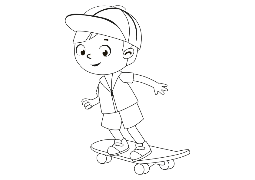 Dibujo colorear deportes, niño jugando al skate