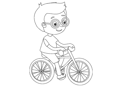 Dibujo para colorear de un niño montando en bici