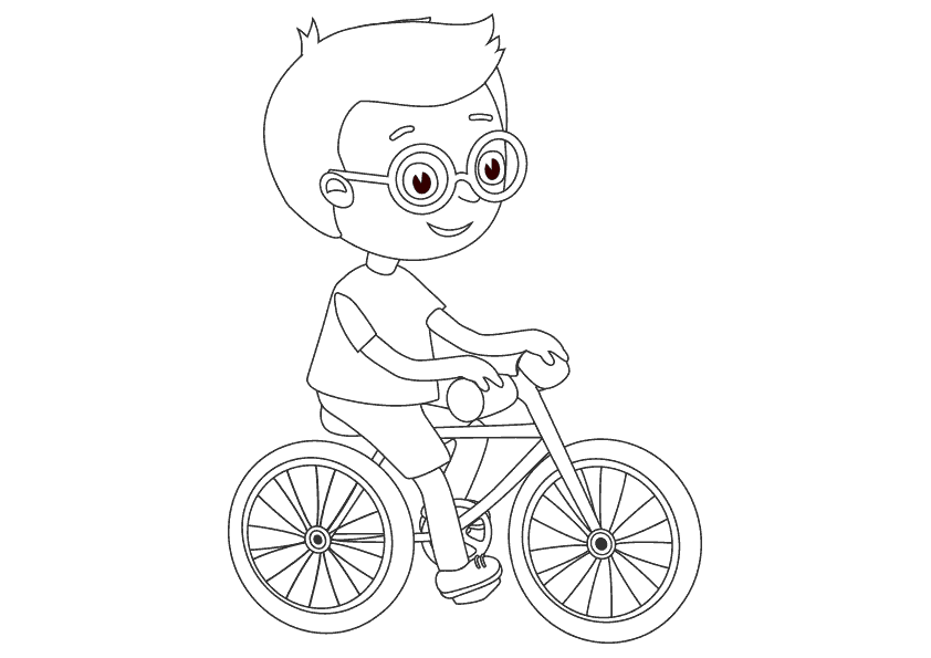 Dibujo colorear deportes, niño montando en bici