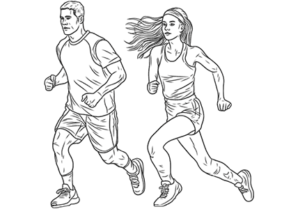 Dibujos de deportes. Un chico y una chica haciendo Running. Un chico y una chica entrenando.
