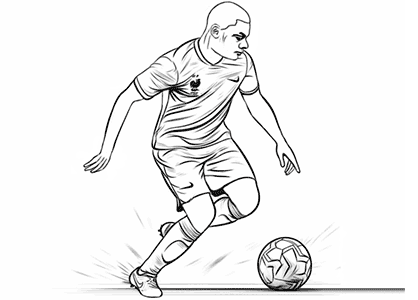 Dibujo de Kylian Mbappé para colorear. Dibujo para imprimir del jugador de fútbol francés Kylian Mbappé. Dibujo de Mbappé para descargar.