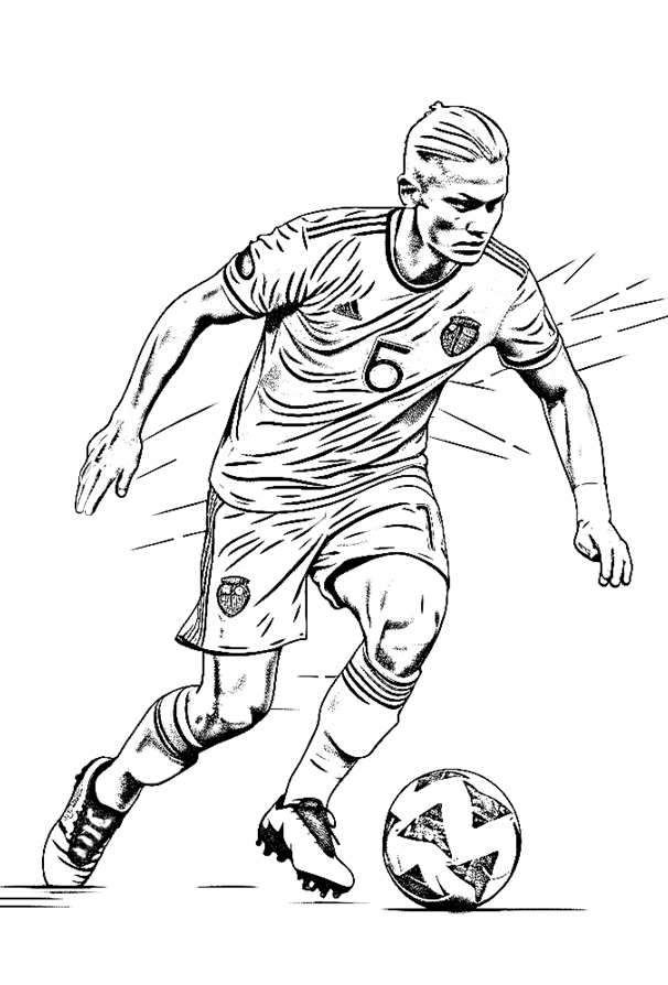 Dibujo de Haaland para colorear. Dibujo del jugador de fútbol noruego del Manchester City, Erling Haaland. Dibujo para imprimir del futbolista Erling Haaland.