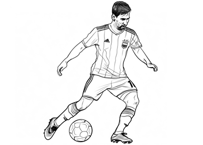 Dibujo de Messi para colorear. Dibujo para imprimir del jugador de fútbol argentino del Inter de Miami, Lionel Messi. Dibujo de Messi para descargar