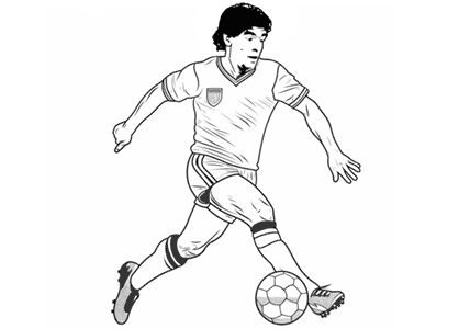 Dibujo de Maradona para colorear. Dibujo para imprimir del jugador de fútbol argentino Diego Armando Maradona. Dibujo de Maradona para descargar.