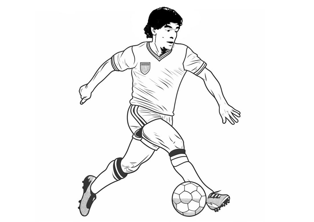 Dibujo de Maradona para colorear. Dibujo del jugador de fútbol argentino Diego Armando Maradona para colorear. Dibujo para imprimir del futbolista Maradona. Dibujo de Maradona para descargar. Dibujo de Maradona para pintar.