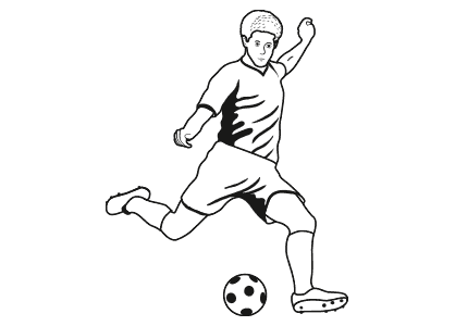Dibujos de fútbol para colorear. Dibujo de un chico jugando al fútbol, a punto de chutar.