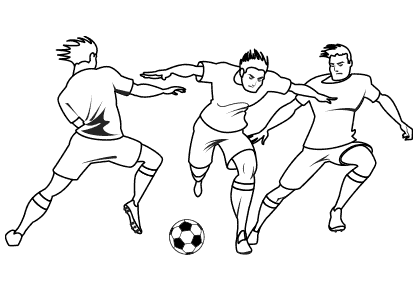 Dibujos de fútbol para colorear. Dibujo de un jugador regateando con un balón de fútbol.