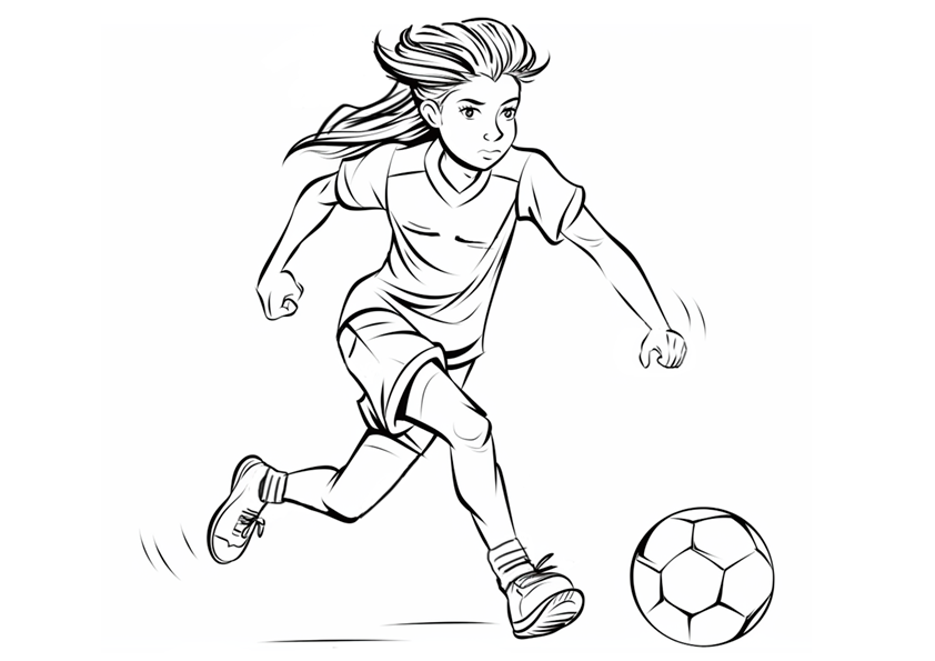 Imagen de una chica futbolista para colorear