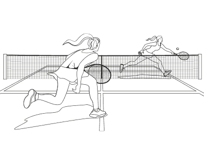 Dibujos de tenis para colorear. Dibujo de dos chicas jugando al tenis.
