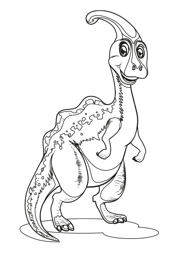 Dibujos de dinosaurios para colorear. Dibujo de un dinosaurio del cretácico Parasaurolophu que tenían una cresta en la cabeza. Printable dinosaurs coloring pages.