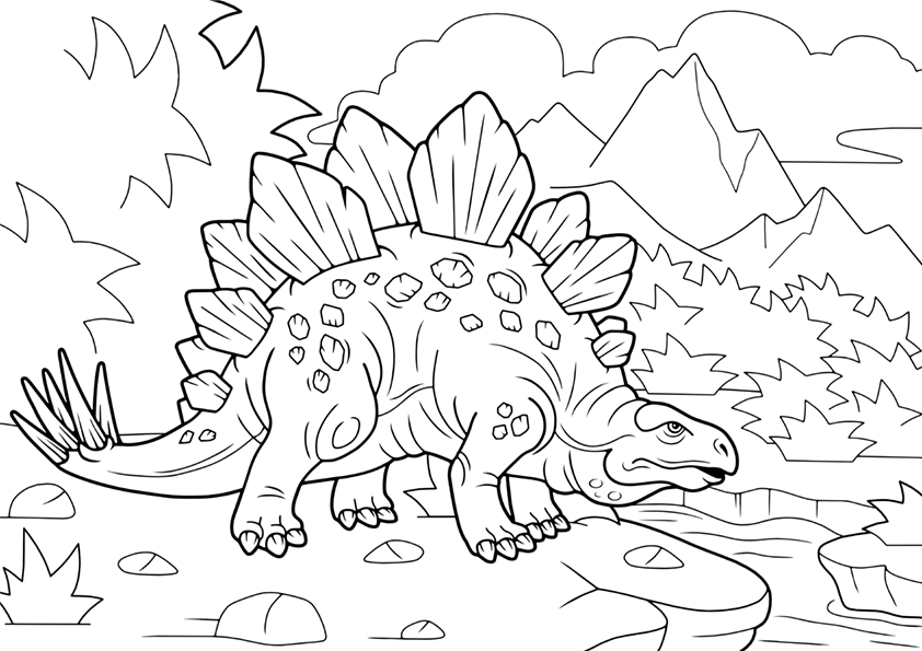 Dibujos de dinosaurios para colorear. Dibujo de un dinosaurio stegosaurus salvaje. Printable dinosaurs coloring pages.