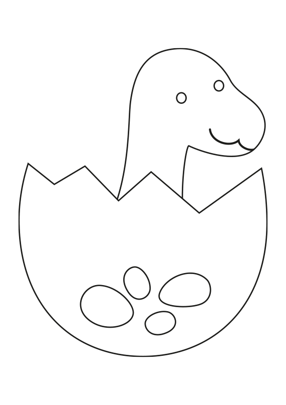 Dinosaurio infantil que ha roto el cascarón. Infant dinosaur that has hatched coloring page, children illustration.