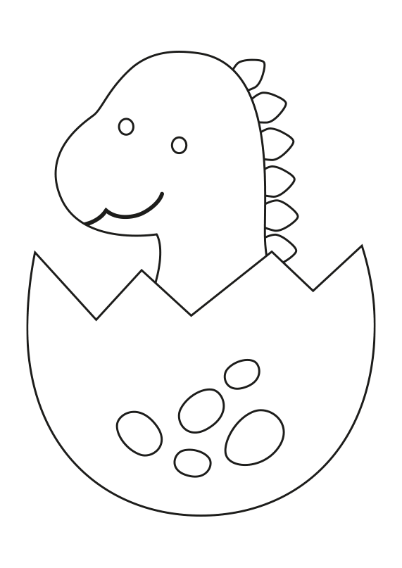 Dibujo de dinosaurio bebé con cresta saliendo del huevo. Crested infant  dinosaur that has hatched