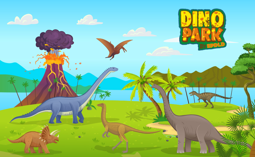 Dibujo de dinosaurios en la pradera de Dino Park para descargar e imprimir