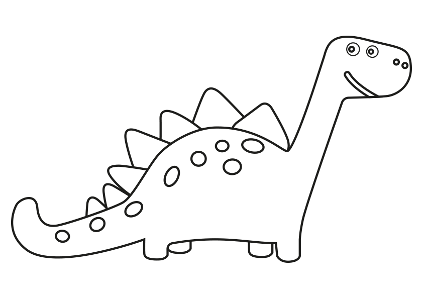 Dinosaurio infantil para colorear de trazo sencillo. Simple children's  dinosaur coloring page.