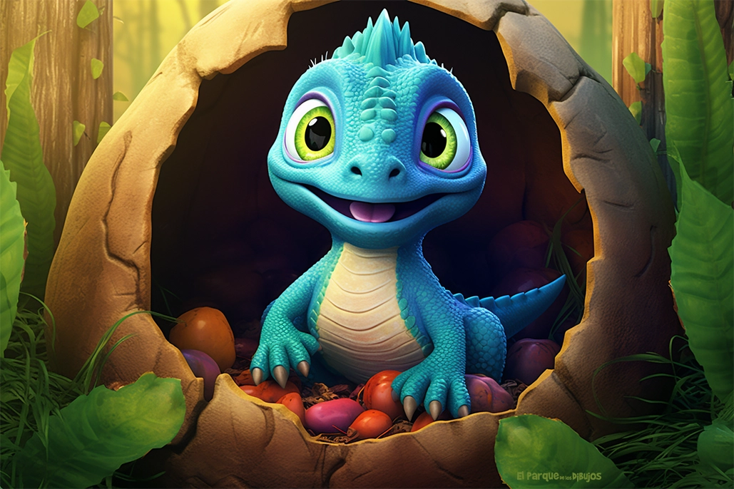 Imagen ilustración de un dinosaurio bebé dentro del cascarón