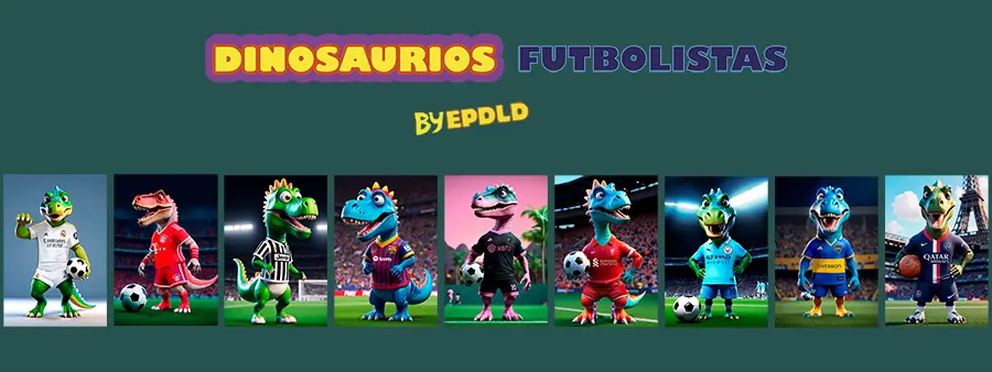 Imágenes ilustraciones de dinosaurios futbolistas