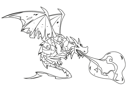 Dibujo para colorear un dragón que escupe fuego por la boca