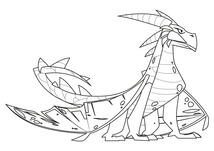 Dibujo para colorear un dragón valiente con alas