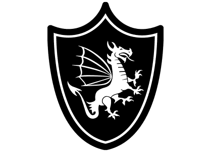 Dibujo de un escudo de la silueta de un dragón medieval europeo