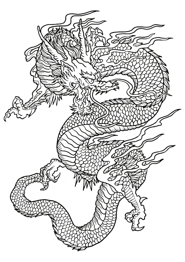  Dibujos de dragones. Un dragón de la mitología china para colorear.