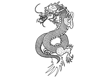 Dibujo de un dragón japonés para colorear. Dibujo de un dragón oriental para tatuar.