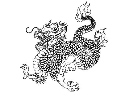 Dibujo de un dragón chino para colorear. Dibujo de un dragón para tatuaje.