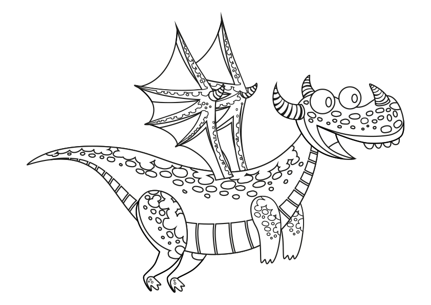 Dibujo para colorear un dragón que está volando