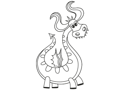 Dibujo para colorear un dragón que mira de frente.