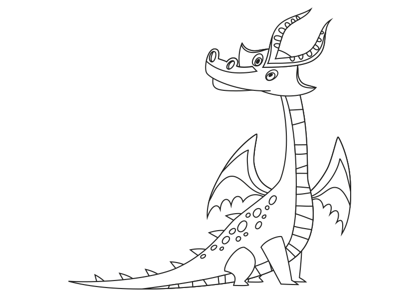 Dibujo para colorear un dragón que mira con curiosidad