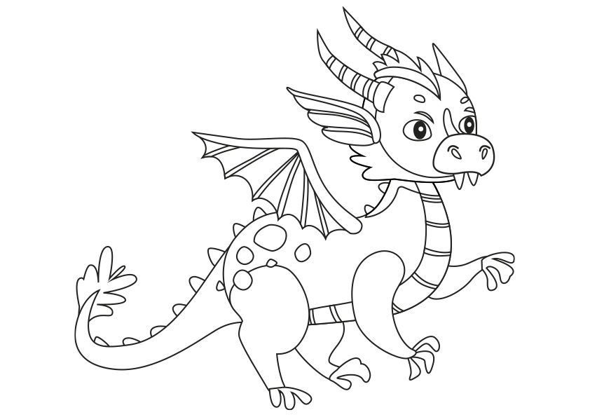 Dibujo para colorear un dragón rampante joven