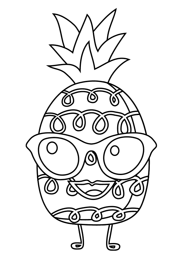 Dibujos del verano. Dibujo para colorear una piña con gafas. A pineapple with glasses coloring page.