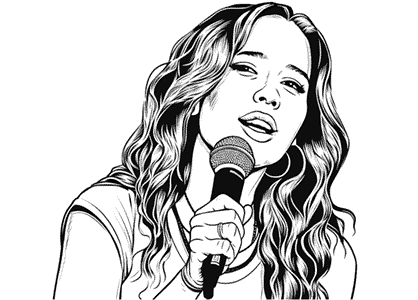 Dibujo de una cantante con micrófono